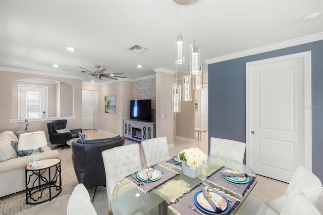 13137 Oriago St, Venice, FL 34293 - dining area with recessed lighting, visible vents, crown molding, and baseboards