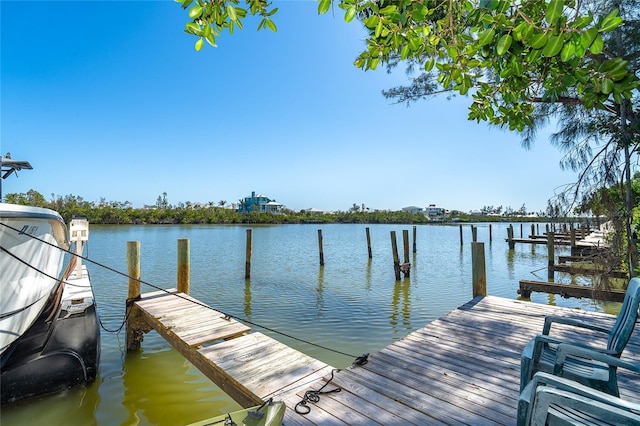 view of dock with a water view