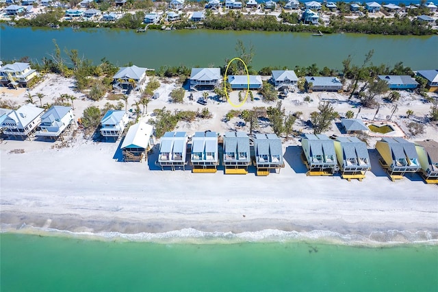 aerial view with a residential view and a water view