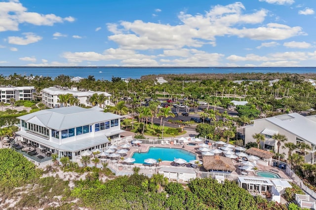 bird's eye view featuring a water view