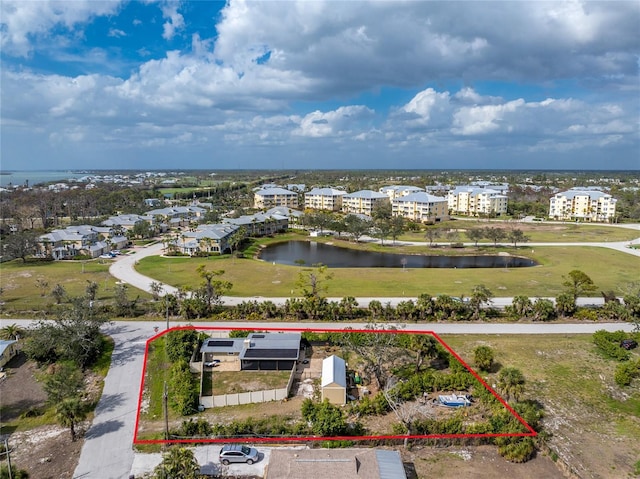 bird's eye view featuring a water view