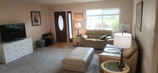 living area with carpet floors