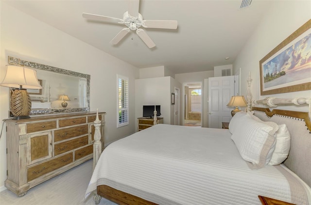 bedroom featuring visible vents and a ceiling fan