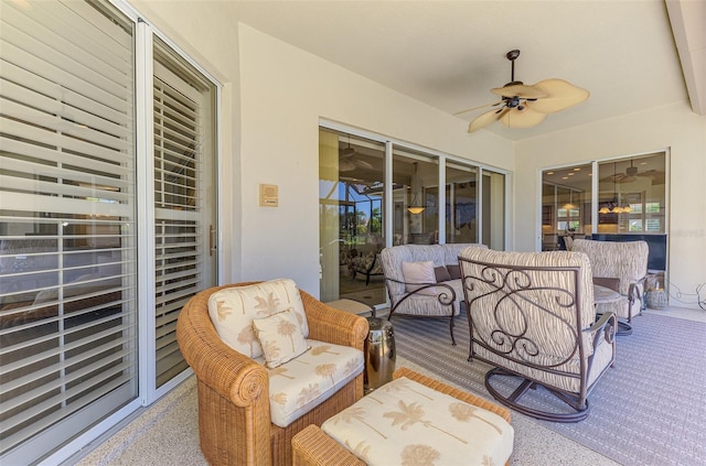 view of patio with a ceiling fan and outdoor lounge area