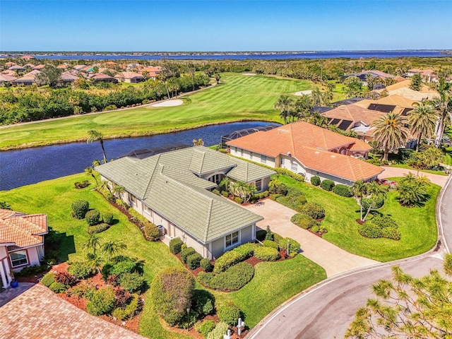 bird's eye view featuring a residential view and a water view