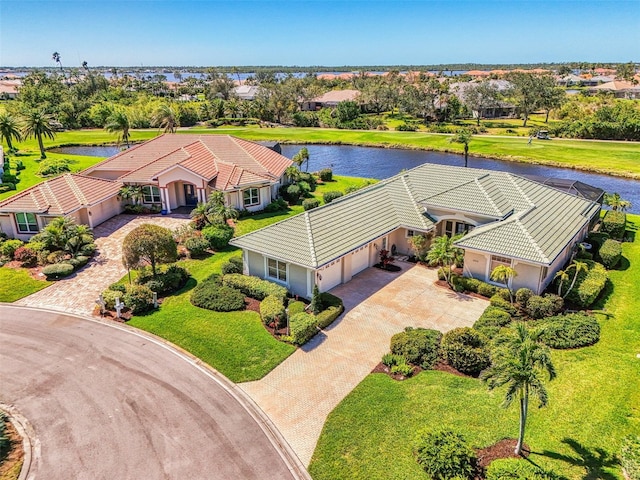 aerial view with a water view