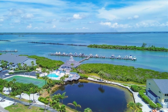 aerial view with a water view