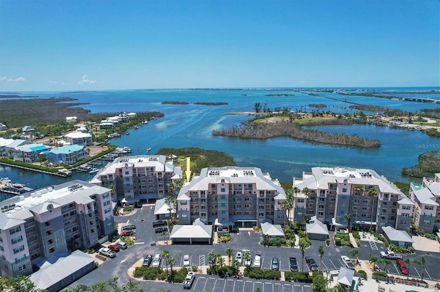 aerial view with a water view