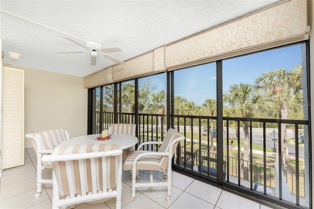 sunroom featuring ceiling fan