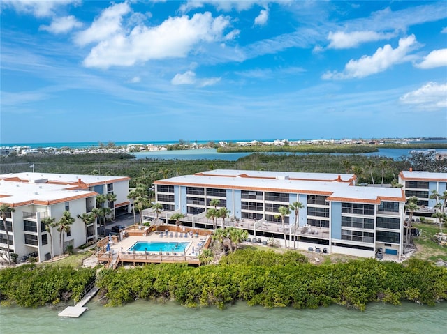 aerial view with a water view