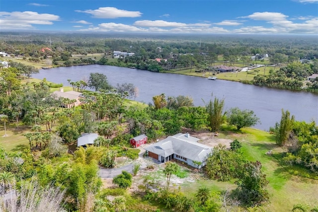 aerial view with a water view