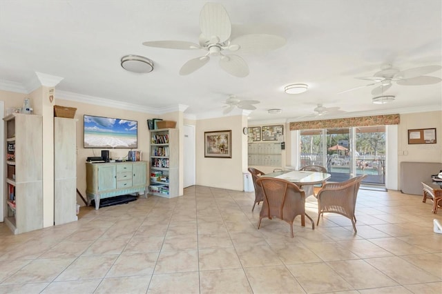 dining room featuring light tile patterned floors and ornamental molding