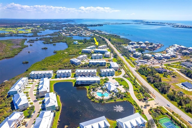 aerial view with a water view