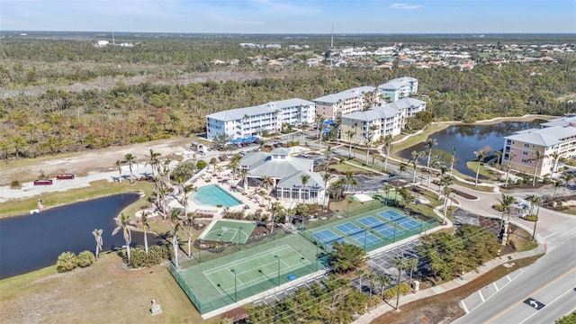 aerial view with a water view