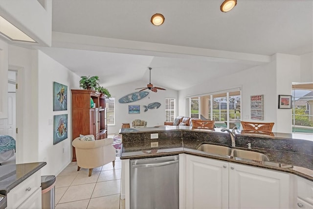 kitchen featuring a wealth of natural light, open floor plan, a sink, and stainless steel dishwasher