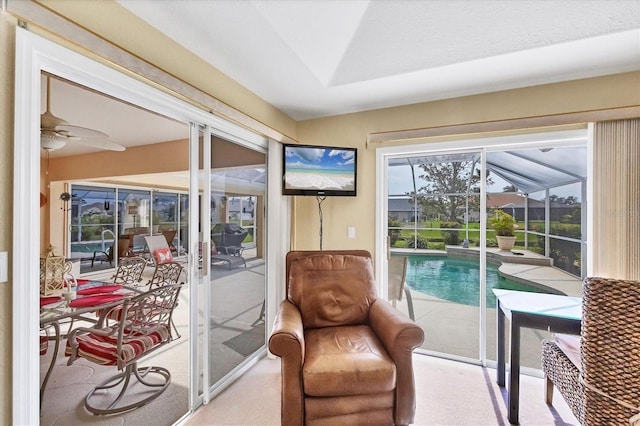 interior space with a ceiling fan