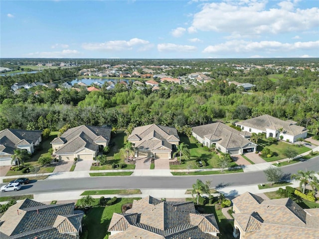 birds eye view of property with a residential view and a water view