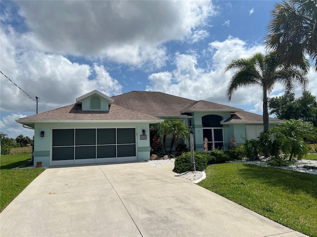 108 Fairway Rd, Rotonda West, FL 33947 - view of front of property with concrete driveway, a front yard, a garage, and stucco siding