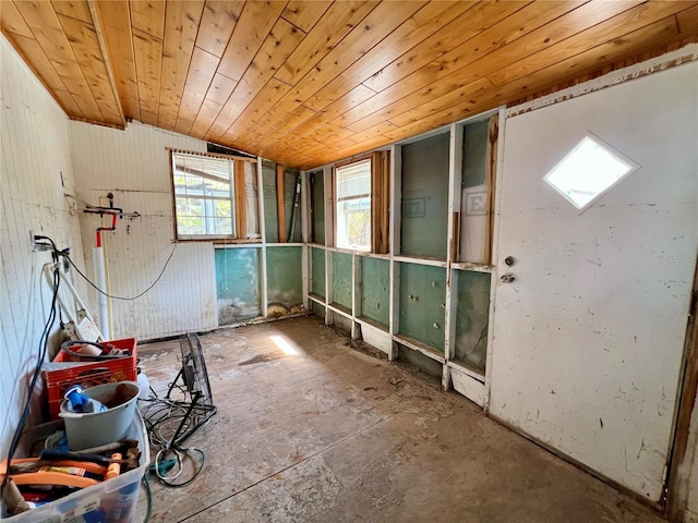 interior space featuring wood ceiling