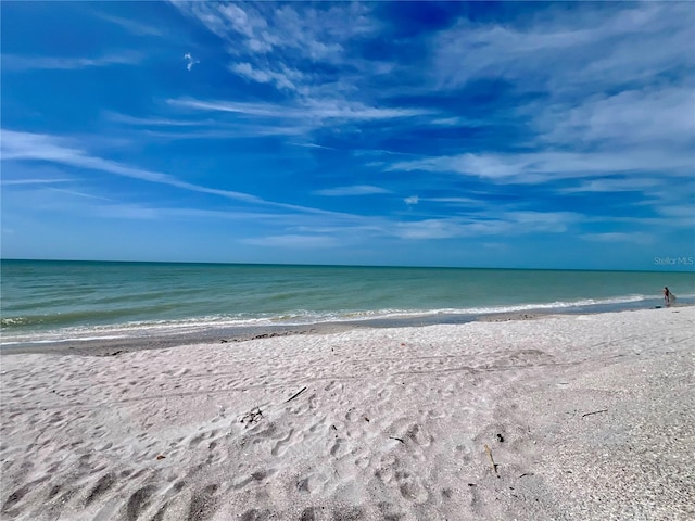 property view of water featuring a beach view