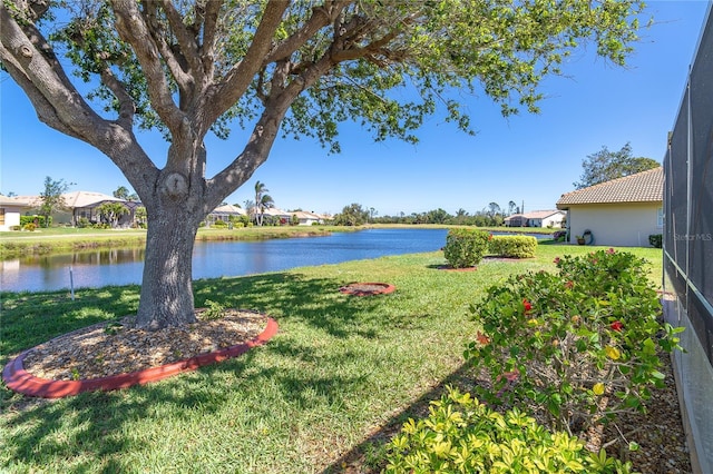 view of yard with a water view