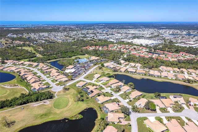 aerial view with a water view and a residential view