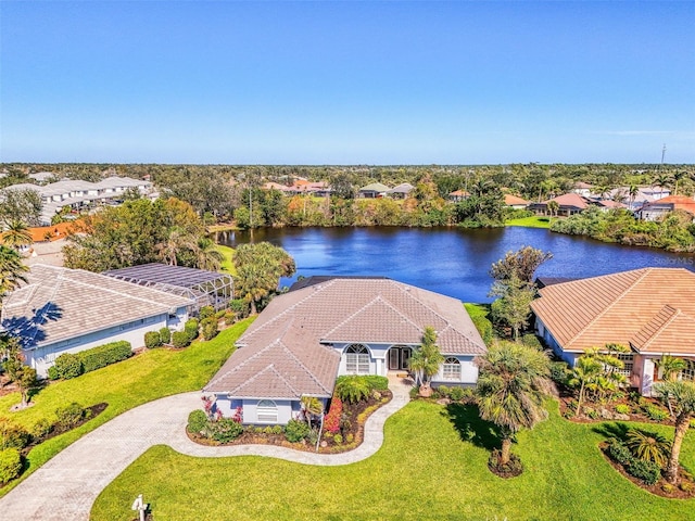 bird's eye view featuring a water view