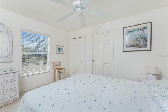 bedroom with carpet floors and ceiling fan