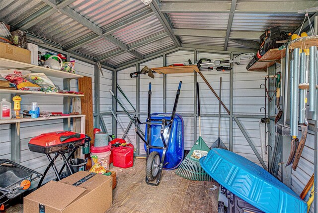 garage featuring metal wall