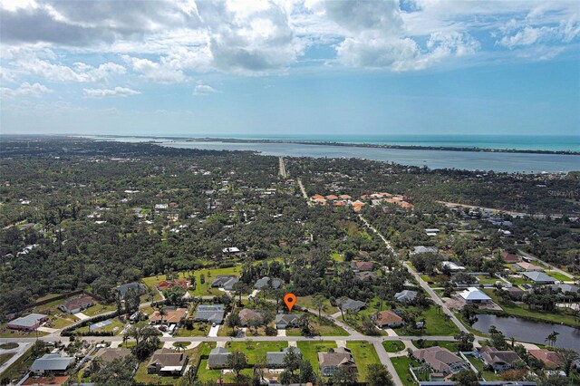 bird's eye view with a water view and a residential view