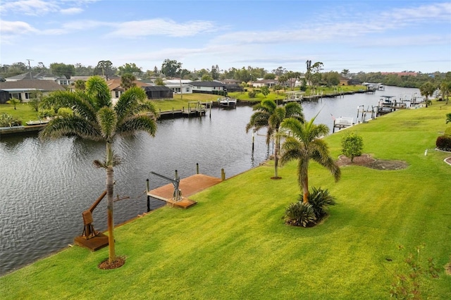 property view of water featuring a residential view and a dock