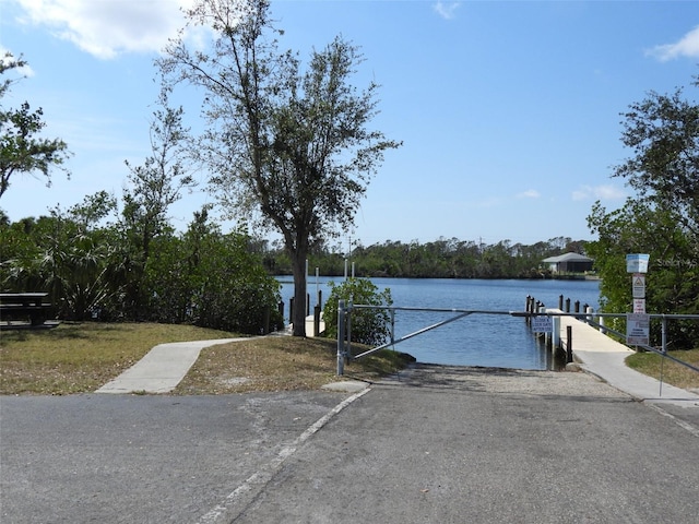 view of dock featuring a water view