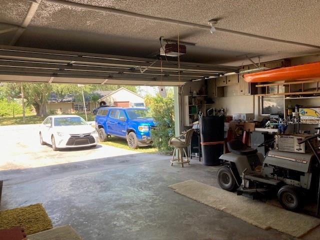 garage with a garage door opener