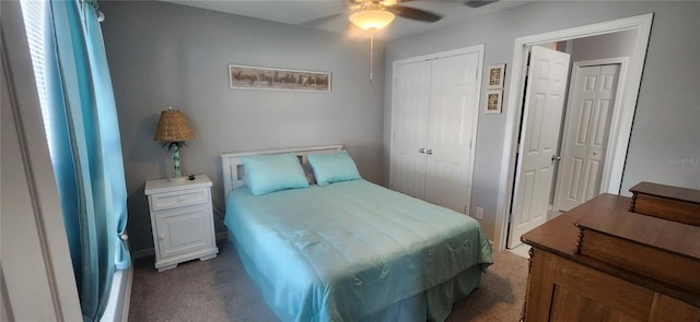 bedroom featuring ceiling fan and carpet flooring