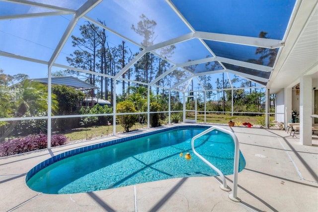 pool with a patio area and a lanai