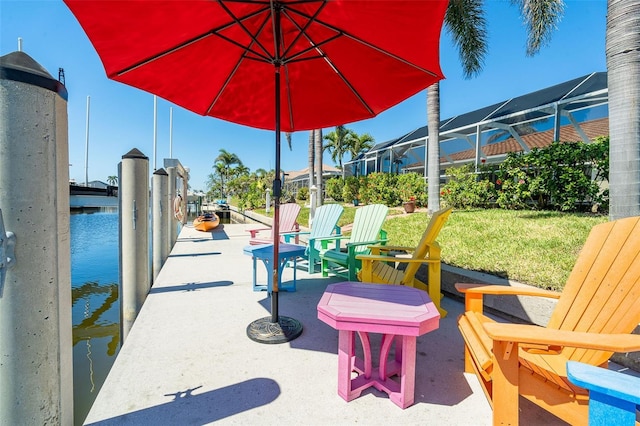 471 Capri Isles Ct, Punta Gorda, FL 33950 - view of patio featuring a boat dock and a lanai