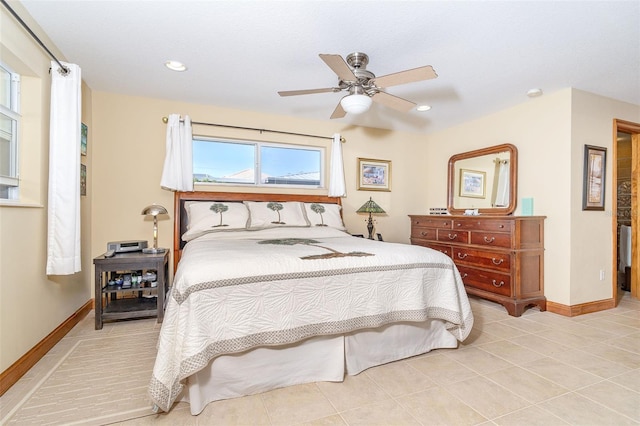471 Capri Isles Ct, Punta Gorda, FL 33950 - bedroom featuring a ceiling fan, baseboards, recessed lighting, and light tile patterned flooring
