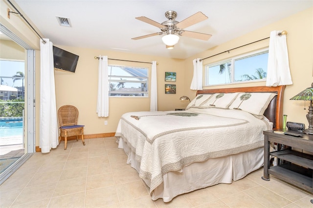 471 Capri Isles Ct, Punta Gorda, FL 33950 - bedroom featuring ceiling fan, baseboards, visible vents, and light tile patterned floors