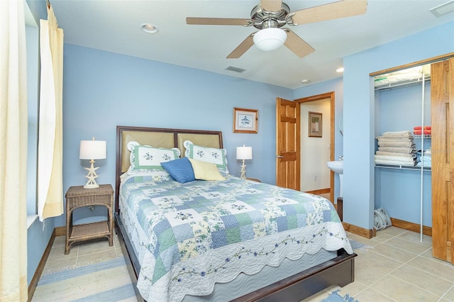 471 Capri Isles Ct, Punta Gorda, FL 33950 - bedroom with baseboards, a ceiling fan, visible vents, and a closet