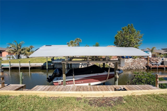 dock area featuring a water view