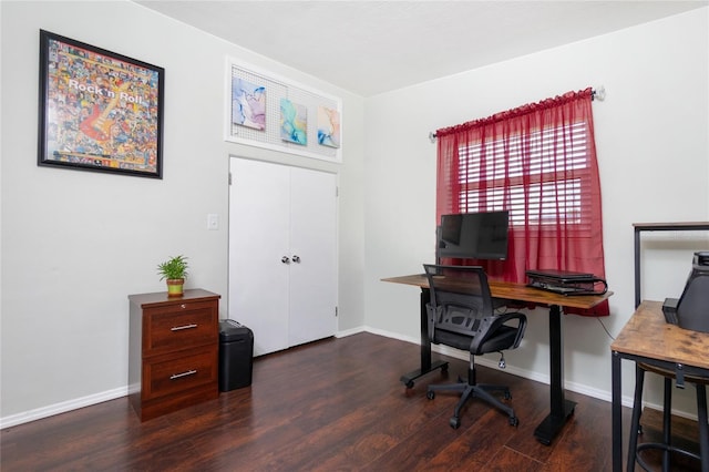 office featuring wood finished floors and baseboards