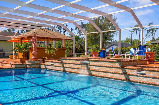 pool featuring glass enclosure