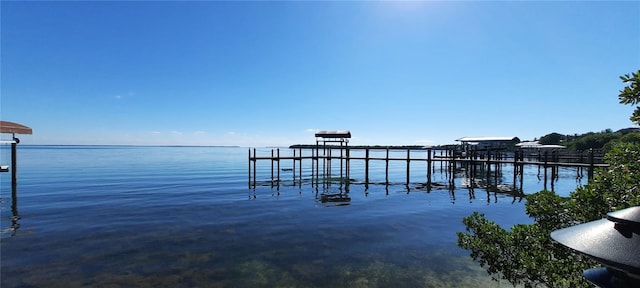 view of dock with a water view