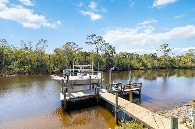 view of dock with a water view and boat lift