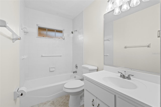 bathroom with shower / bath combination, tile patterned floors, toilet, and vanity