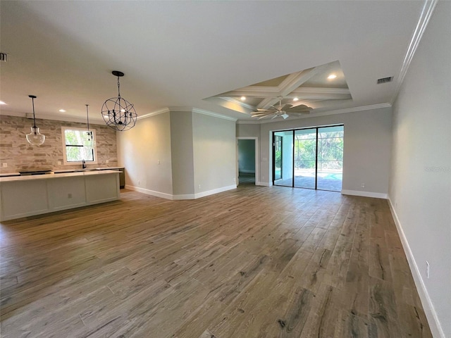 unfurnished living room featuring recessed lighting, light wood finished floors, and baseboards