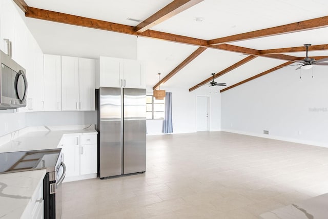 5266 Cooper Ter, Port Charlotte, FL 33981 - kitchen featuring appliances with stainless steel finishes, ceiling fan, and white cabinets
