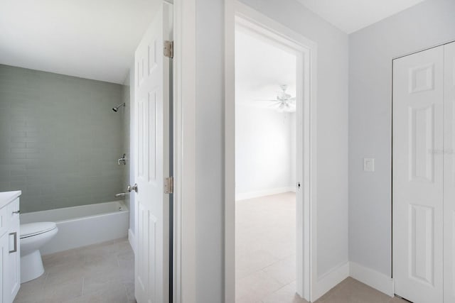 5266 Cooper Ter, Port Charlotte, FL 33981 - bathroom with vanity, tile patterned floors, a ceiling fan, and shower / bathtub combination