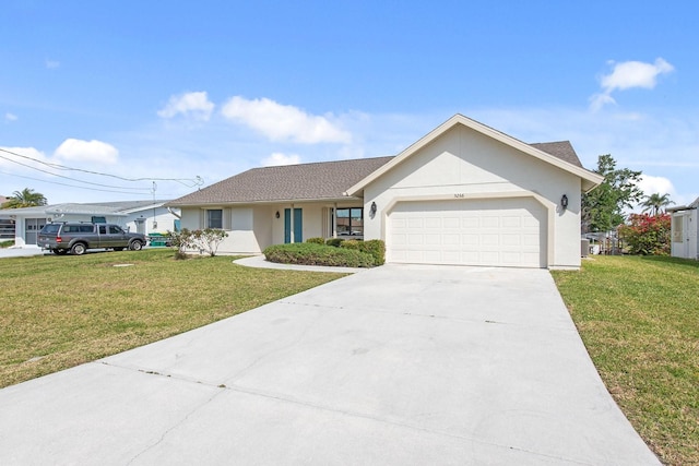 5266 Cooper Ter, Port Charlotte, FL 33981 - ranch-style house with an attached garage, a front yard, concrete driveway, and stucco siding
