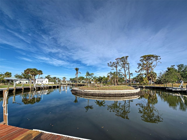 view of dock with a water view